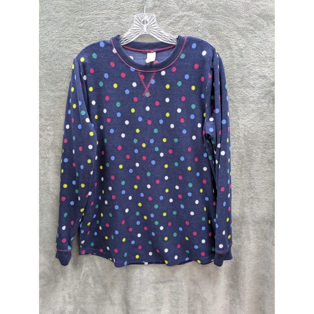 Polka Dot Sleep Top Women's Medium Waffle‎ Knit Cozy Lounge Colorful Whimsical